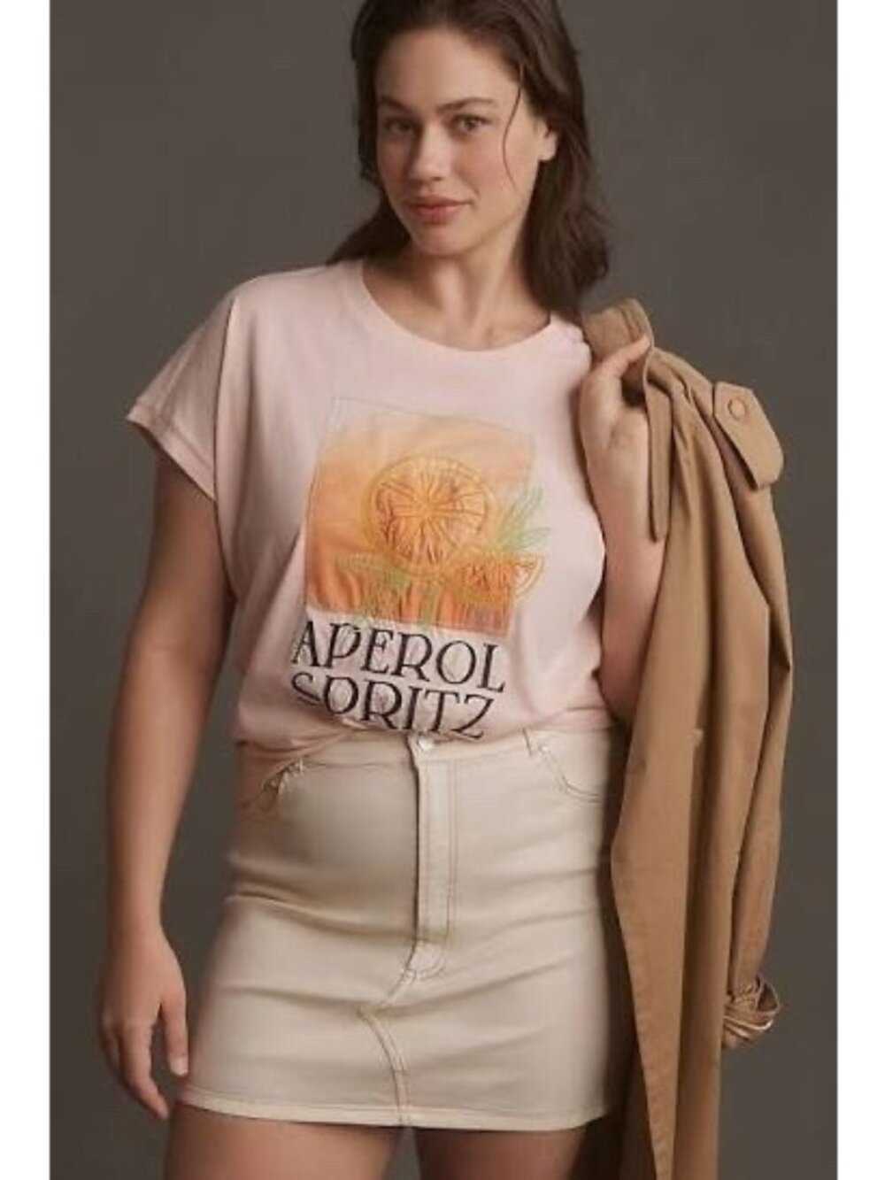 Anthropologie Women's Aperol Spritz Graphic Tee Shirt Size Small Peach Pink